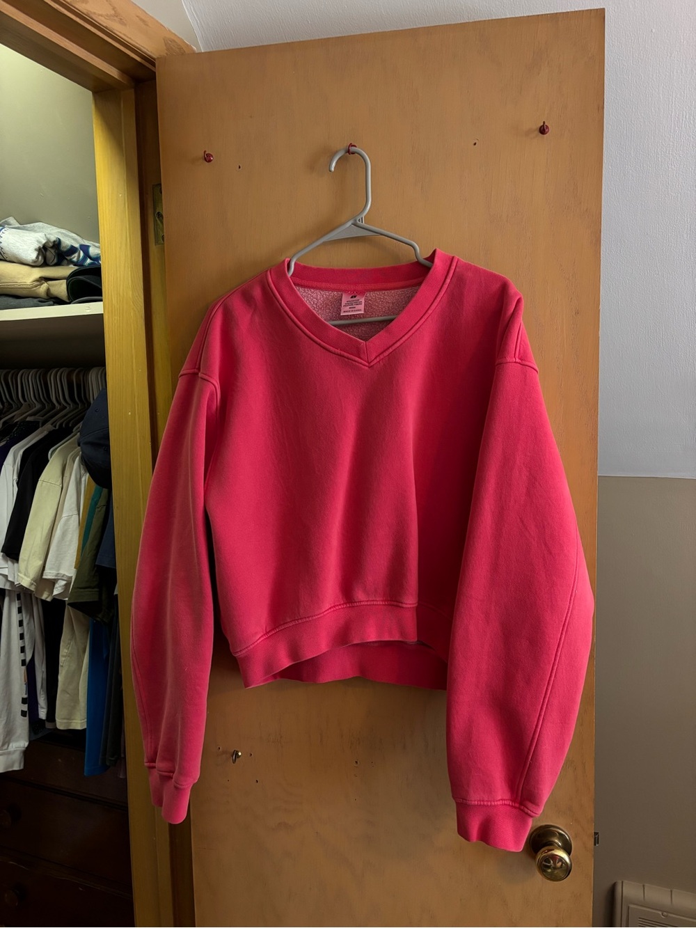 Classic V-Neck Pullover Sweatshirt in Bright Pink